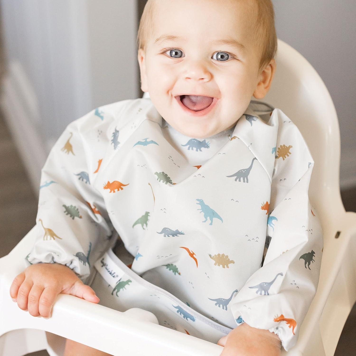 Long Sleeve Bib for Babies & Toddlers | Waterproof Smock Bib for Eating | Machine Washable & Mess-Proof Feeding Essentials | Newborn Shower Gift (Dinosaur, 2-4Y)