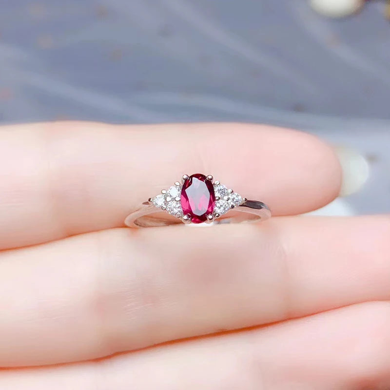 Colife Jewelry 925 Silver Garnet Ring for Daily Wear 4Mm*6Mm Natural Garnet Silver Ring Stelring Silver Garnet Jewelry
