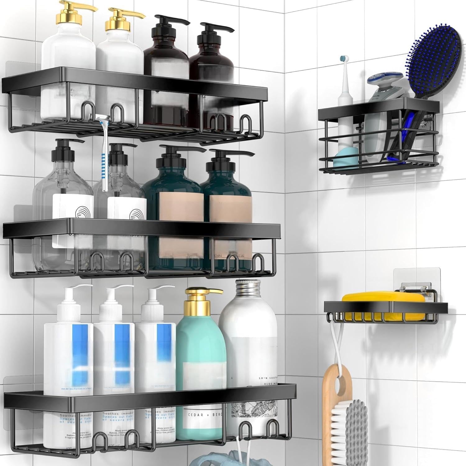 Adhesive Shower Caddy Organizer Shelves Rack - 5 Pack Corner Bathroom Storage Organization, Home & Kitchen Decor inside RV Accessories, Hanging First Apartment Household Camper Essentials