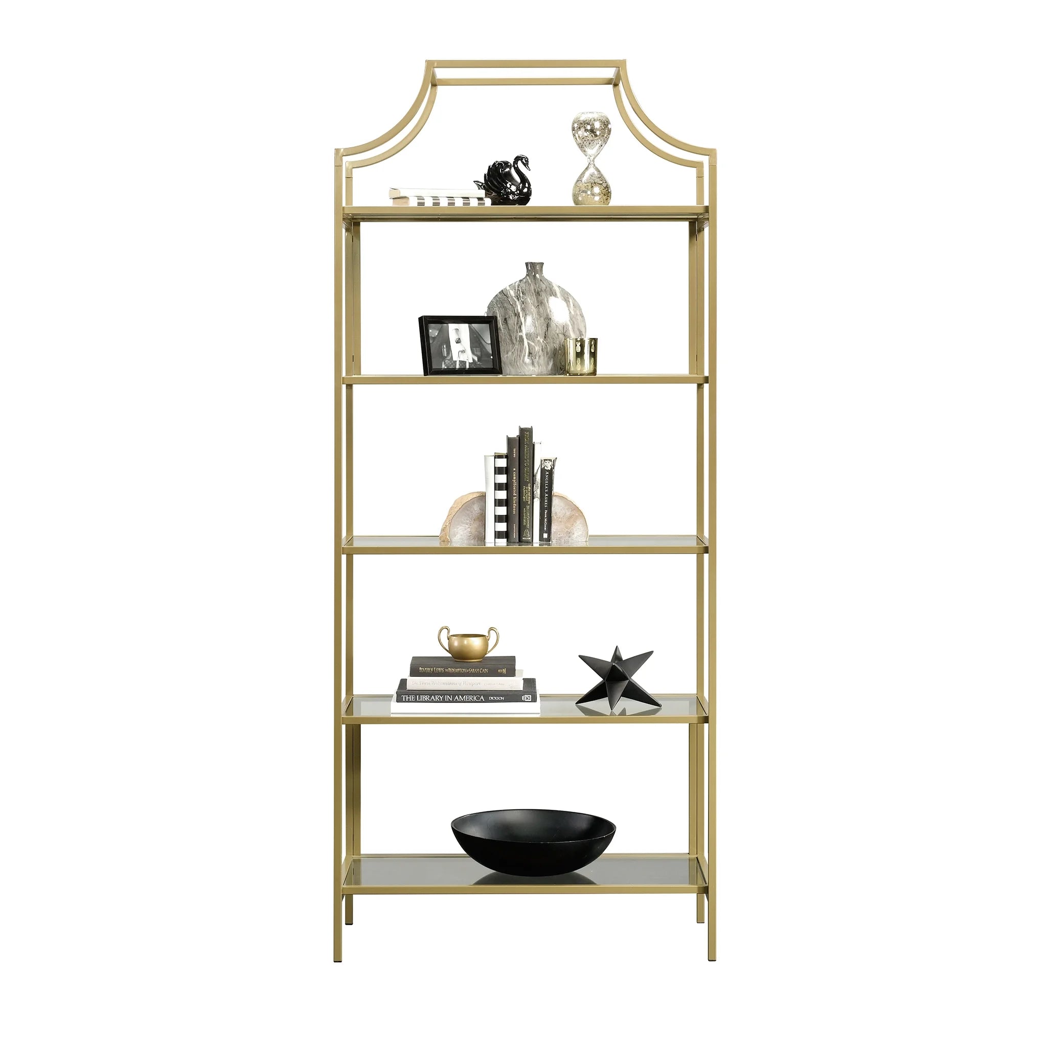 71" Nola 5 Shelf Etagere Bookcase, Gold Finish