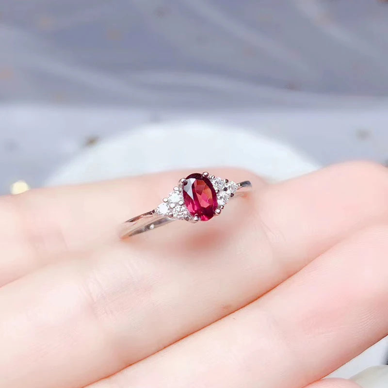 Colife Jewelry 925 Silver Garnet Ring for Daily Wear 4Mm*6Mm Natural Garnet Silver Ring Stelring Silver Garnet Jewelry