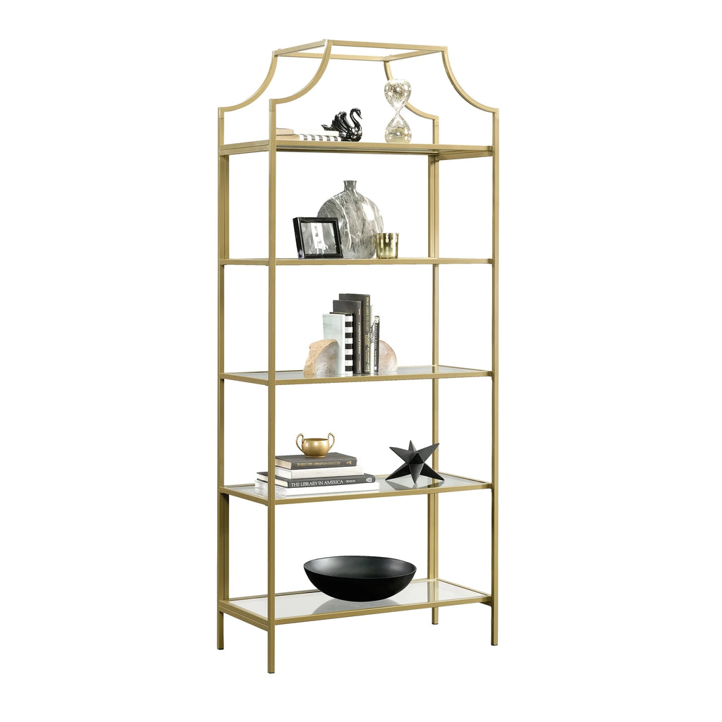 71" Nola 5 Shelf Etagere Bookcase, Gold Finish