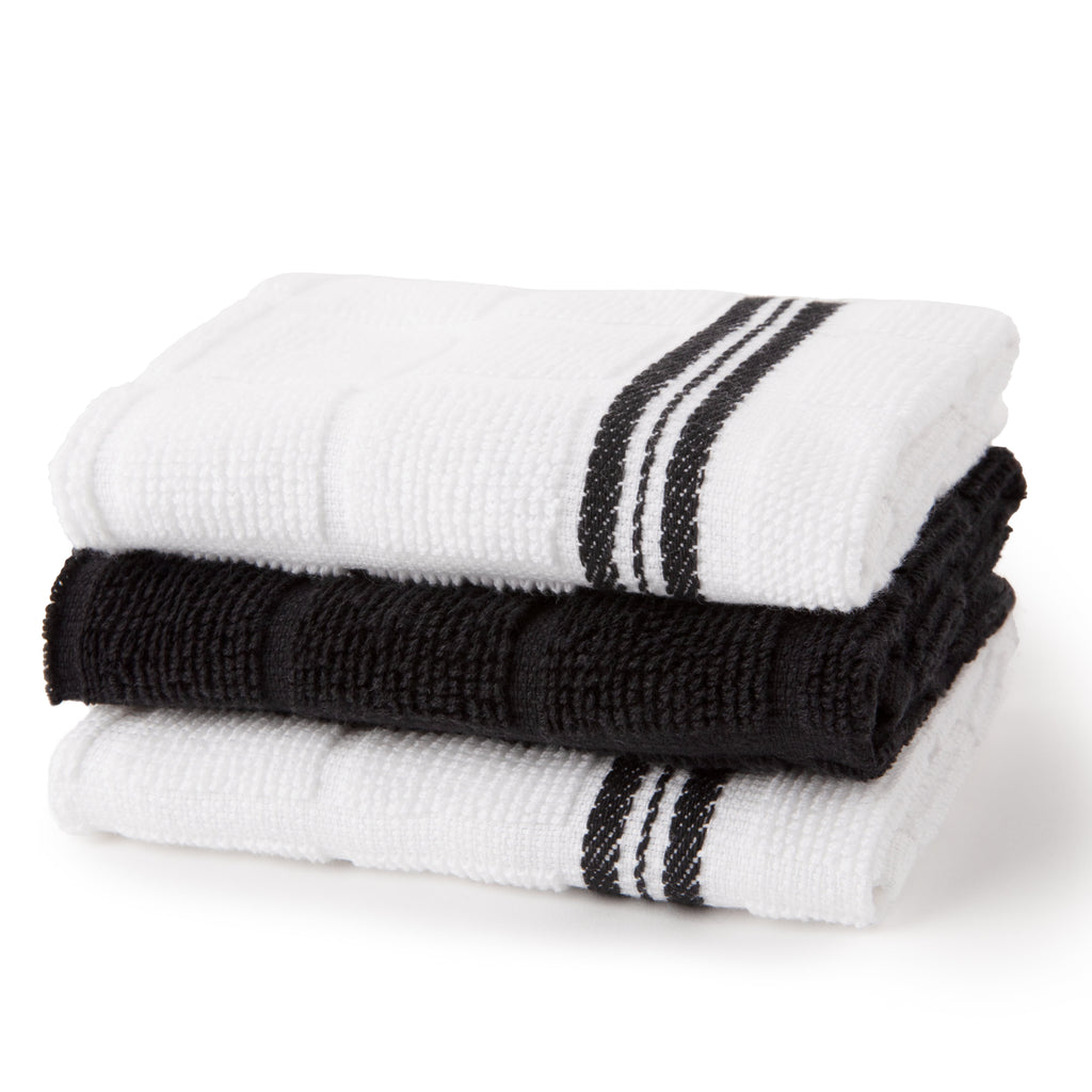 8-Piece Cotton Kitchen Towel, Dishcloth, Oven Mitt, and Pot Holder Set, Black