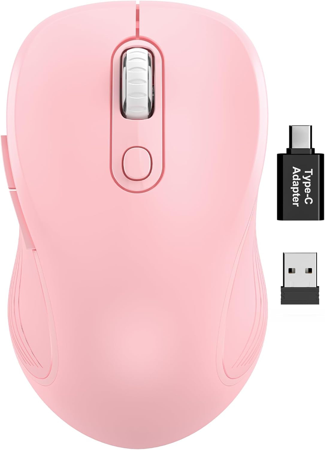Wireless Mouse for Laptop, 2.4Ghz Ergonomic Computer Mouse with Back & Forward Buttons, 3 Adjustable DPI Levels, 6 Buttons, Optical USB Cordless Mice for Windows Macbook PC, M01 (Baby Pink)