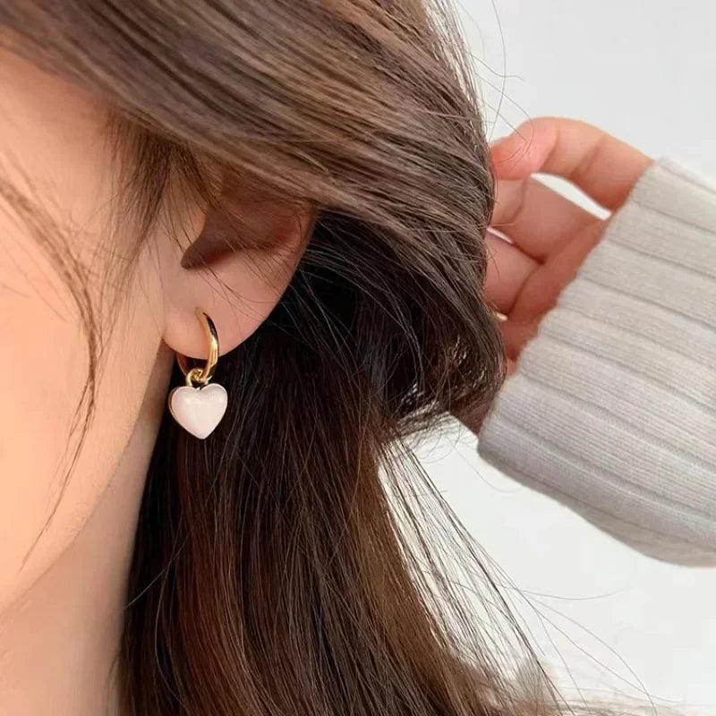 Korean Simple Heart Dangle Earrings Temperament Geometric Earring Square Pendant for Women Fashion Jewelry Accessories Girl Gift