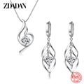 925 Sterling Silver Blue Crystal Necklace Earring Set for Women Fashion Wedding Jewelry Party Gift