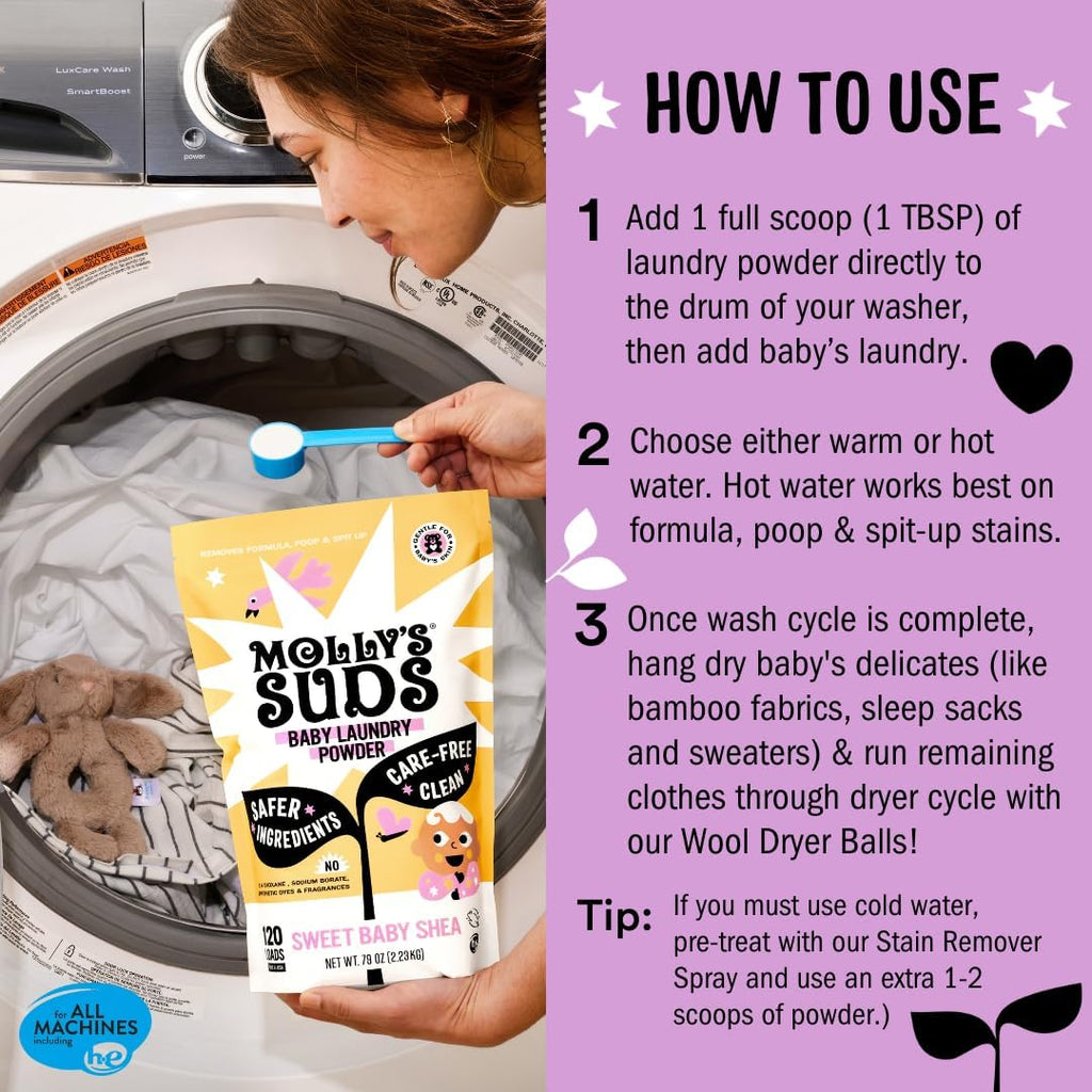 Baby Laundry Detergent Powder | Removes Formula, Poop & Spit-Up Stains | Extra Gentle for Newborns (Sweet Baby Shea)