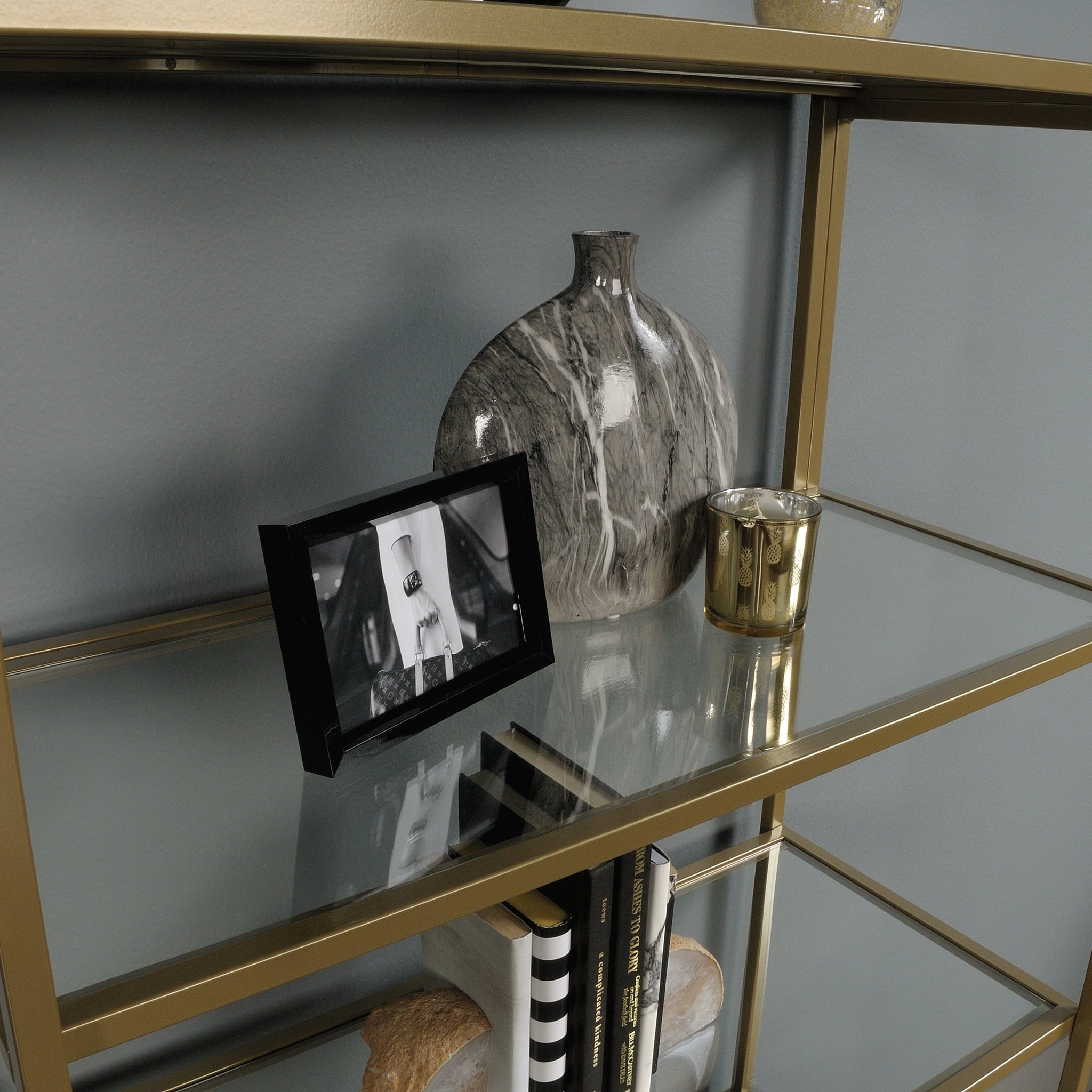 71" Nola 5 Shelf Etagere Bookcase, Gold Finish