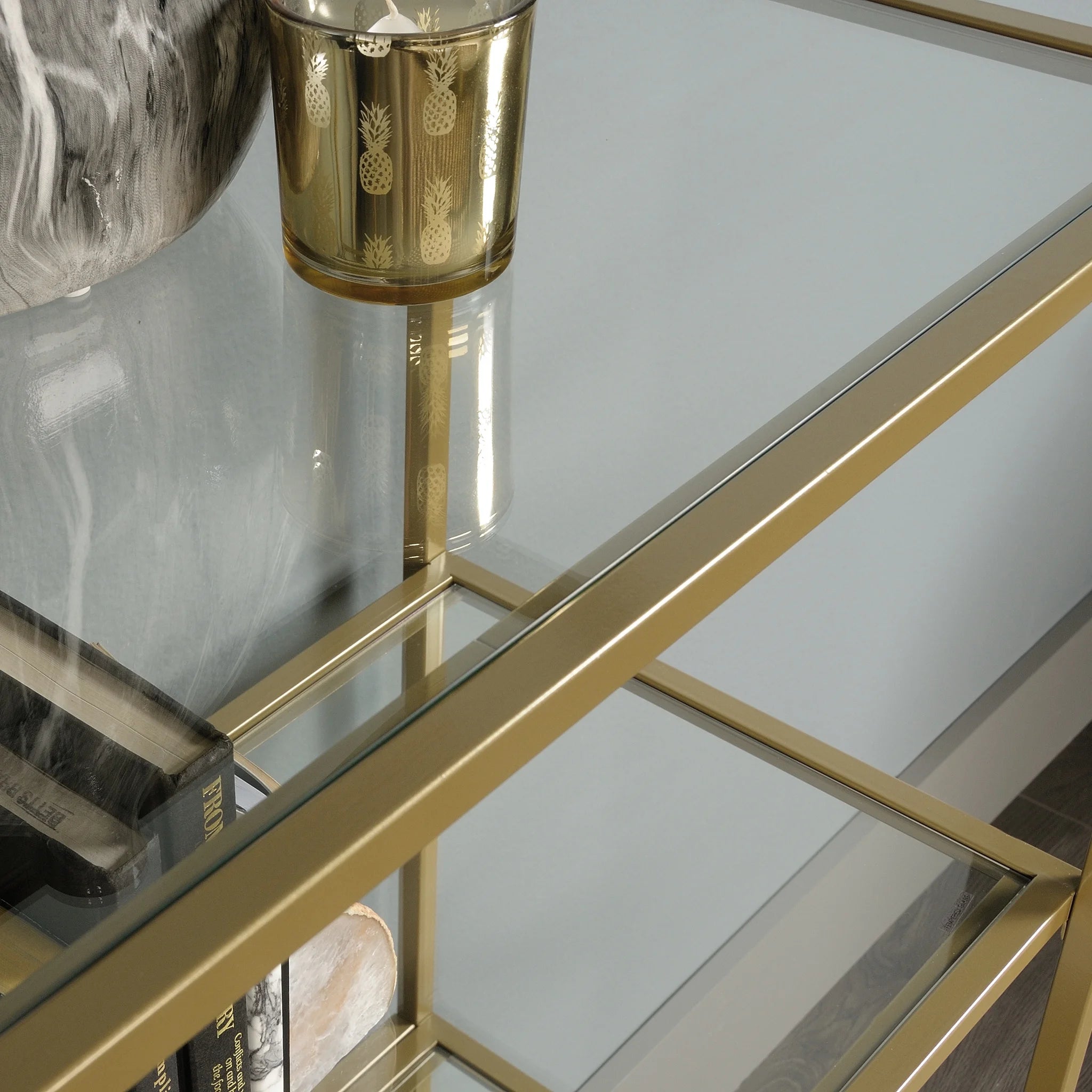 71" Nola 5 Shelf Etagere Bookcase, Gold Finish