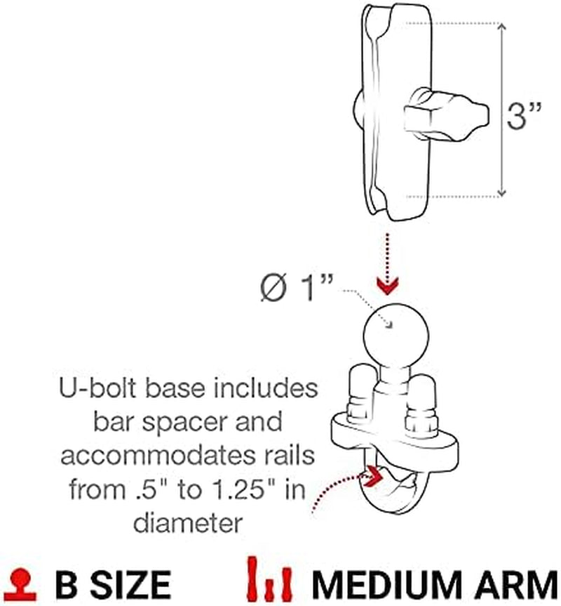 X-Grip Phone Mount with Handlebar U-Bolt Base, B Size 1" Ball Medium Arm, Motorcycle, ATV/UTV & Bike Mount RAM-B-149Z-UN7U