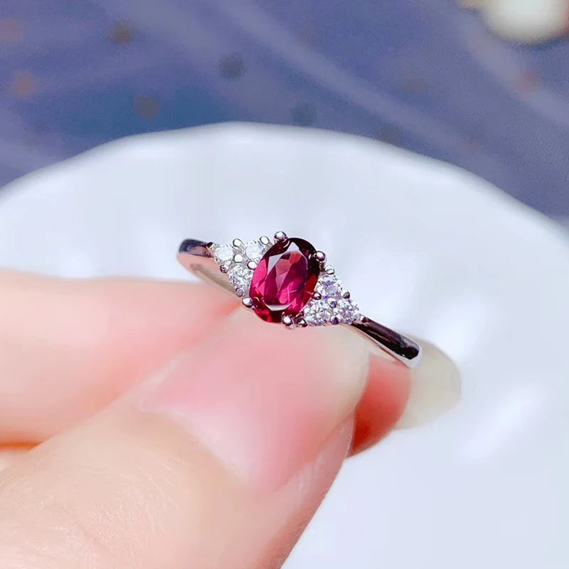 Colife Jewelry 925 Silver Garnet Ring for Daily Wear 4Mm*6Mm Natural Garnet Silver Ring Stelring Silver Garnet Jewelry