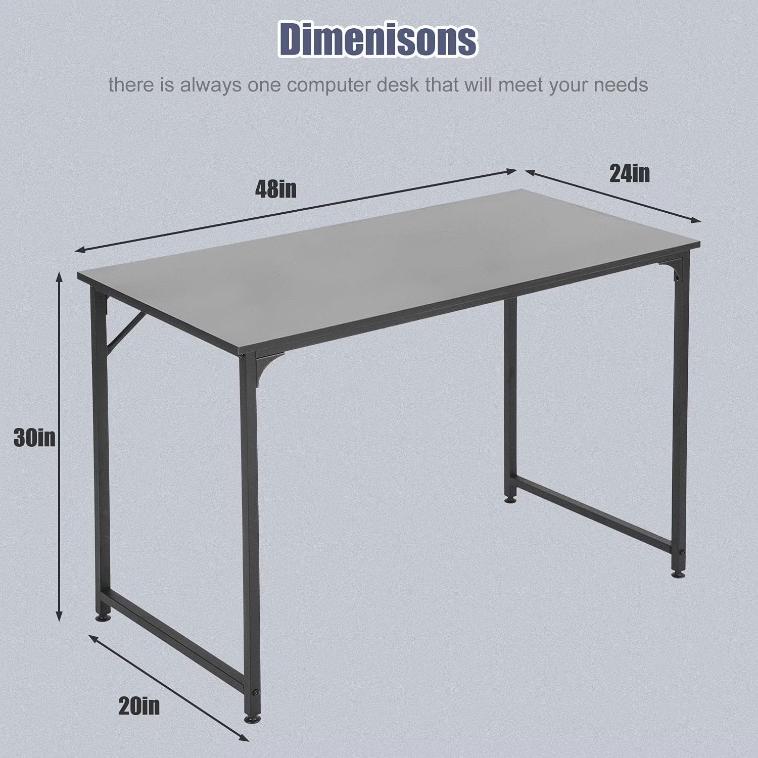 47 Inch Computer Desk, Adjustable Sturdy Laptop Table for Adults with Metal Frame, Black
