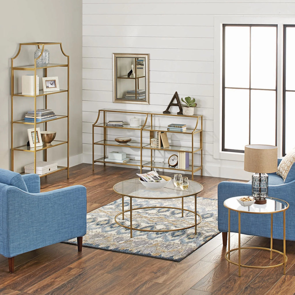 71" Nola 5 Shelf Etagere Bookcase, Gold Finish