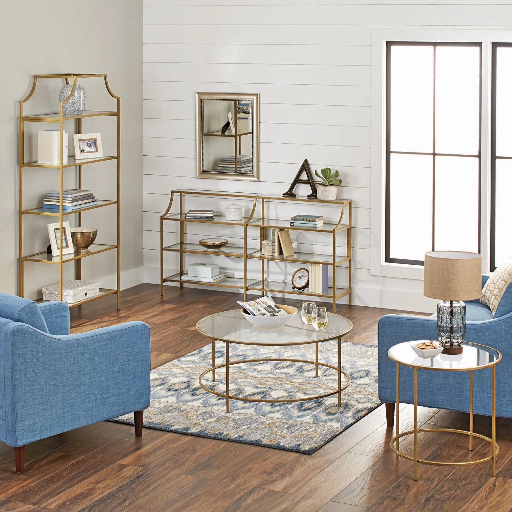 71" Nola 5 Shelf Etagere Bookcase, Gold Finish