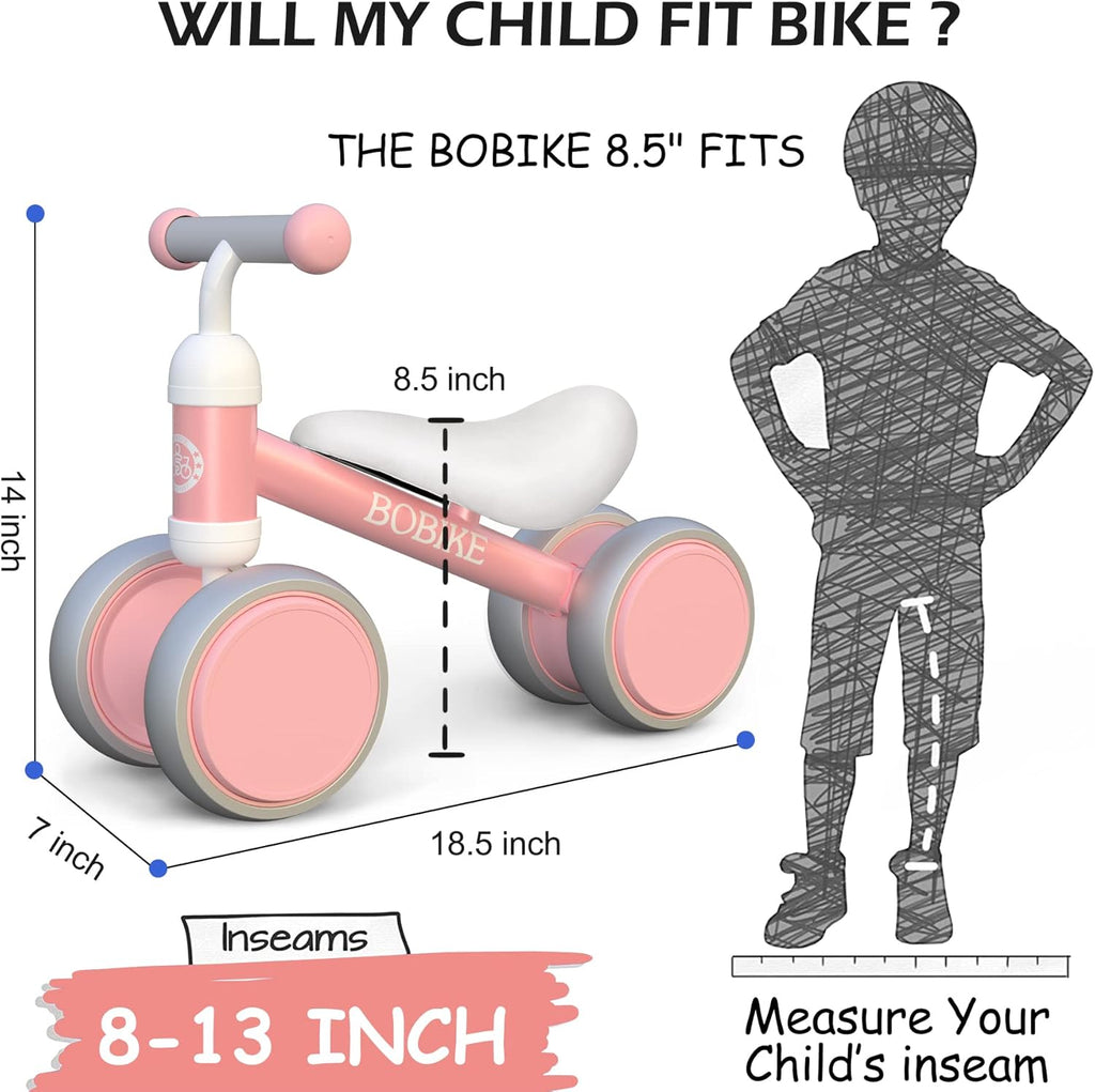 Baby Balance Bike Toys for 12-36 Months Kids Toy Boy Girls Gifts Toddler Best First Birthday Gift Children Walker No Pedal Infant 4 Wheels Bicycle (Pink)