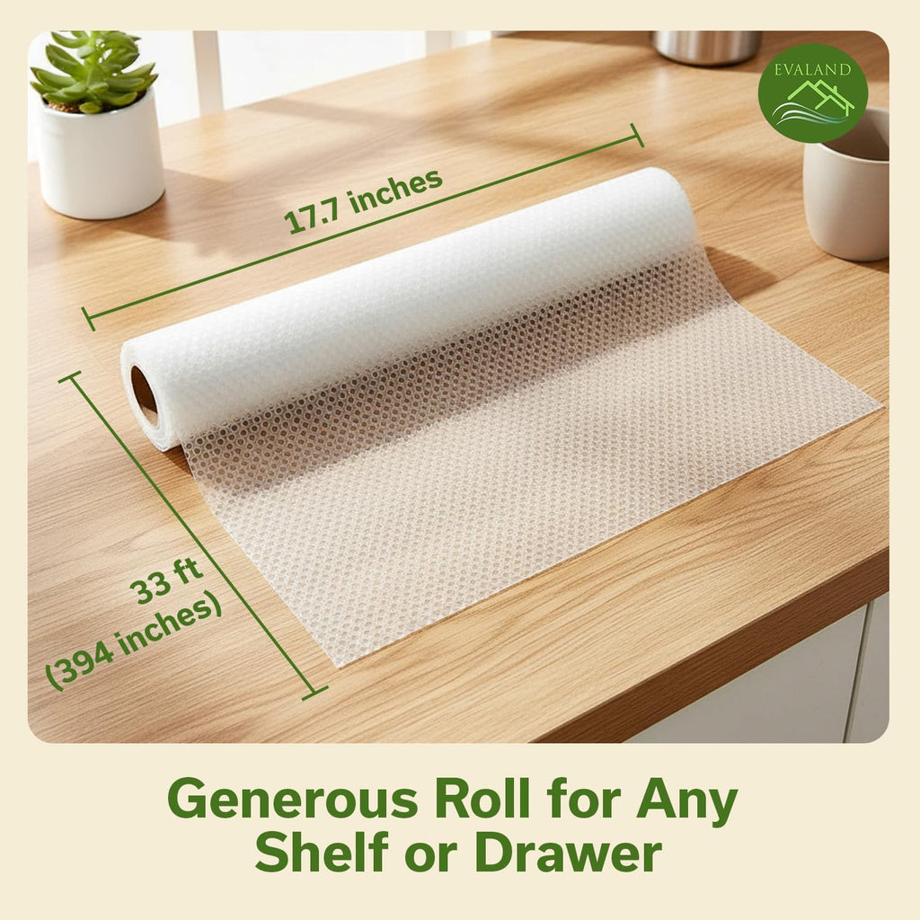 Shelf Liners for Kitchen Cabinets Non-Adhesive 17.7" X 33 FT Clear Drawer Liner Non Slip, Washable Cabinet Liner, Waterproof Shelf Liners for Cabinets, Refrigerator Bathroom Pantry Cabinet Mat