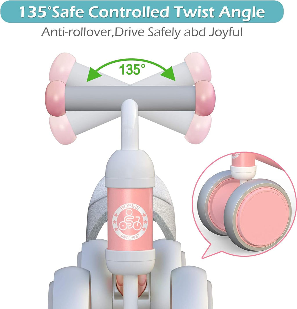 Baby Balance Bike Toys for 12-36 Months Kids Toy Boy Girls Gifts Toddler Best First Birthday Gift Children Walker No Pedal Infant 4 Wheels Bicycle (Pink)