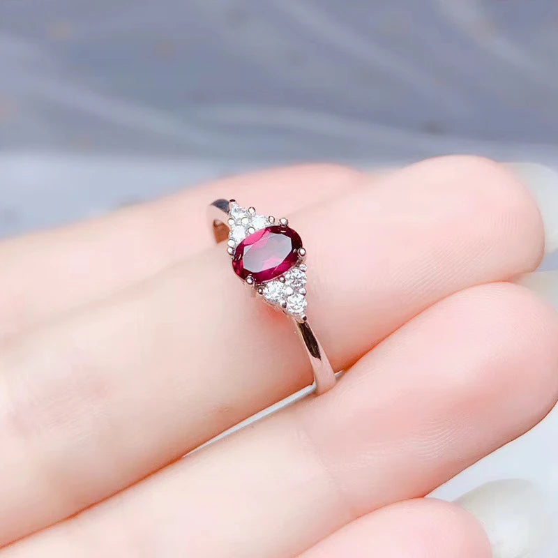 Colife Jewelry 925 Silver Garnet Ring for Daily Wear 4Mm*6Mm Natural Garnet Silver Ring Stelring Silver Garnet Jewelry