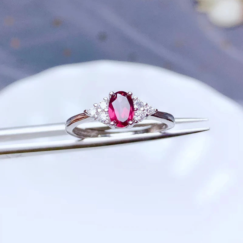 Colife Jewelry 925 Silver Garnet Ring for Daily Wear 4Mm*6Mm Natural Garnet Silver Ring Stelring Silver Garnet Jewelry