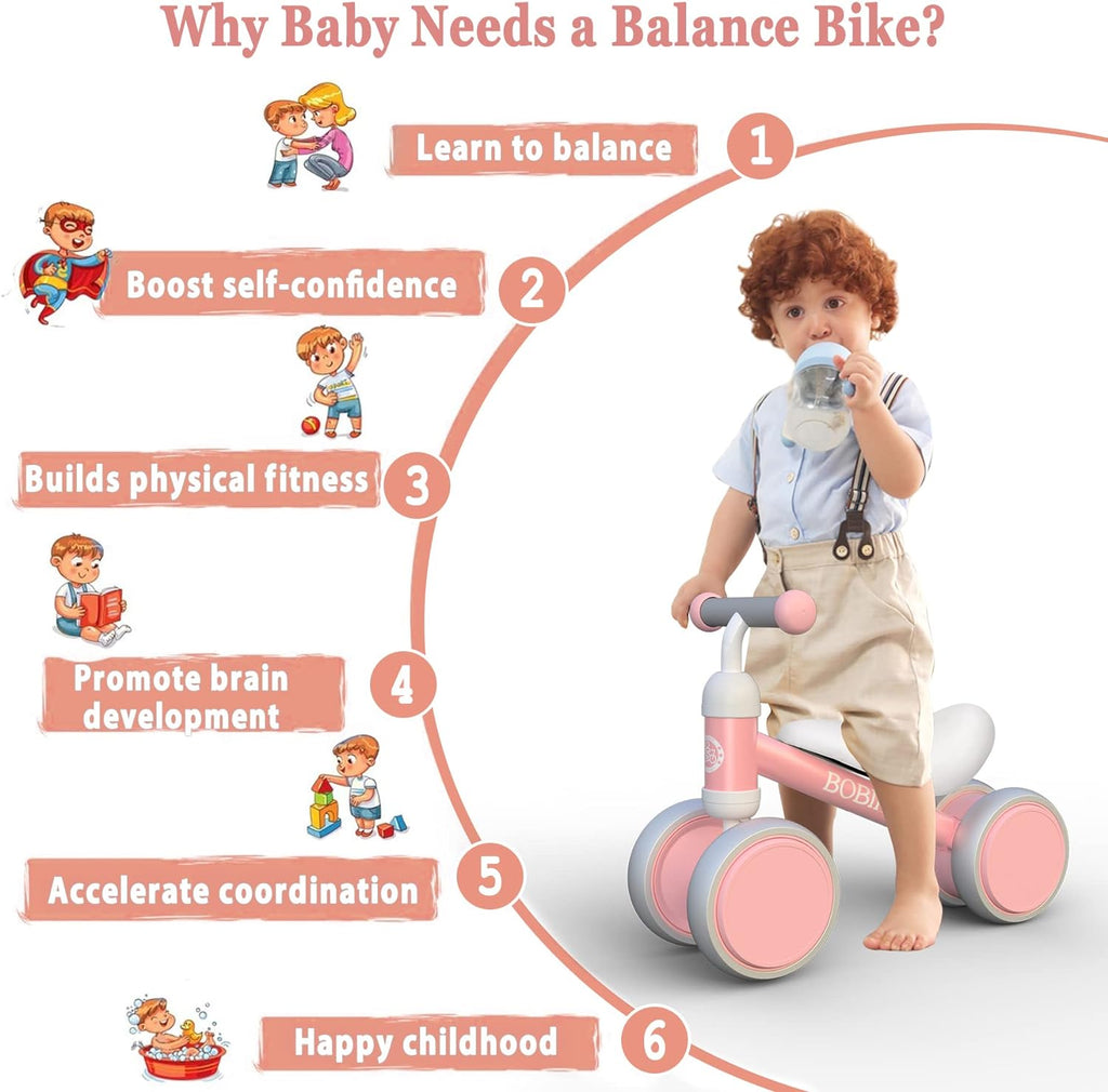 Baby Balance Bike Toys for 12-36 Months Kids Toy Boy Girls Gifts Toddler Best First Birthday Gift Children Walker No Pedal Infant 4 Wheels Bicycle (Pink)